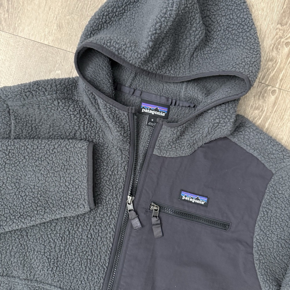 Patagonia Retro Pile Pullover Hoodie Men's Medium Forge Grey 1/4 Zip Pockets